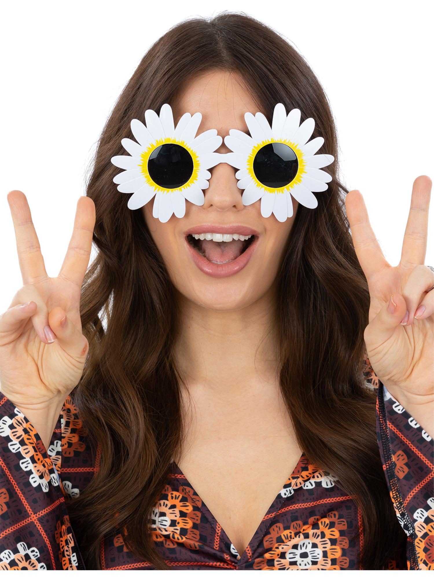 Smiffys weisse Daisy Hippie-Brille im 1960er-Jahre-Stil