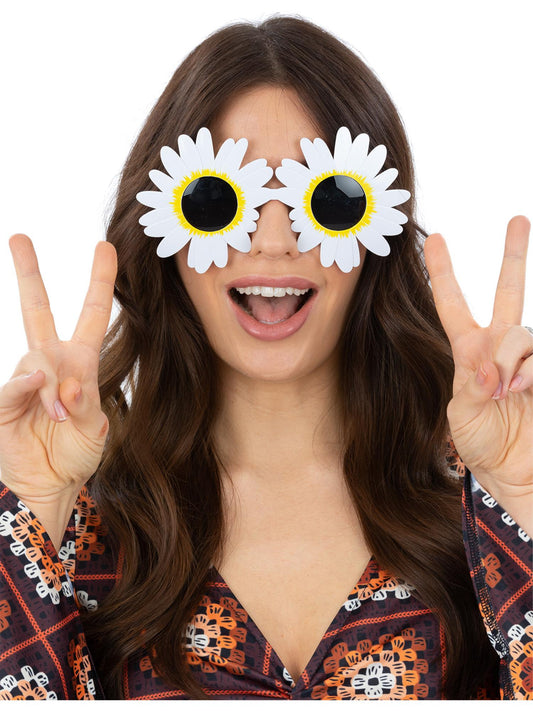 Smiffys weisse Daisy Hippie-Brille im 1960er-Jahre-Stil