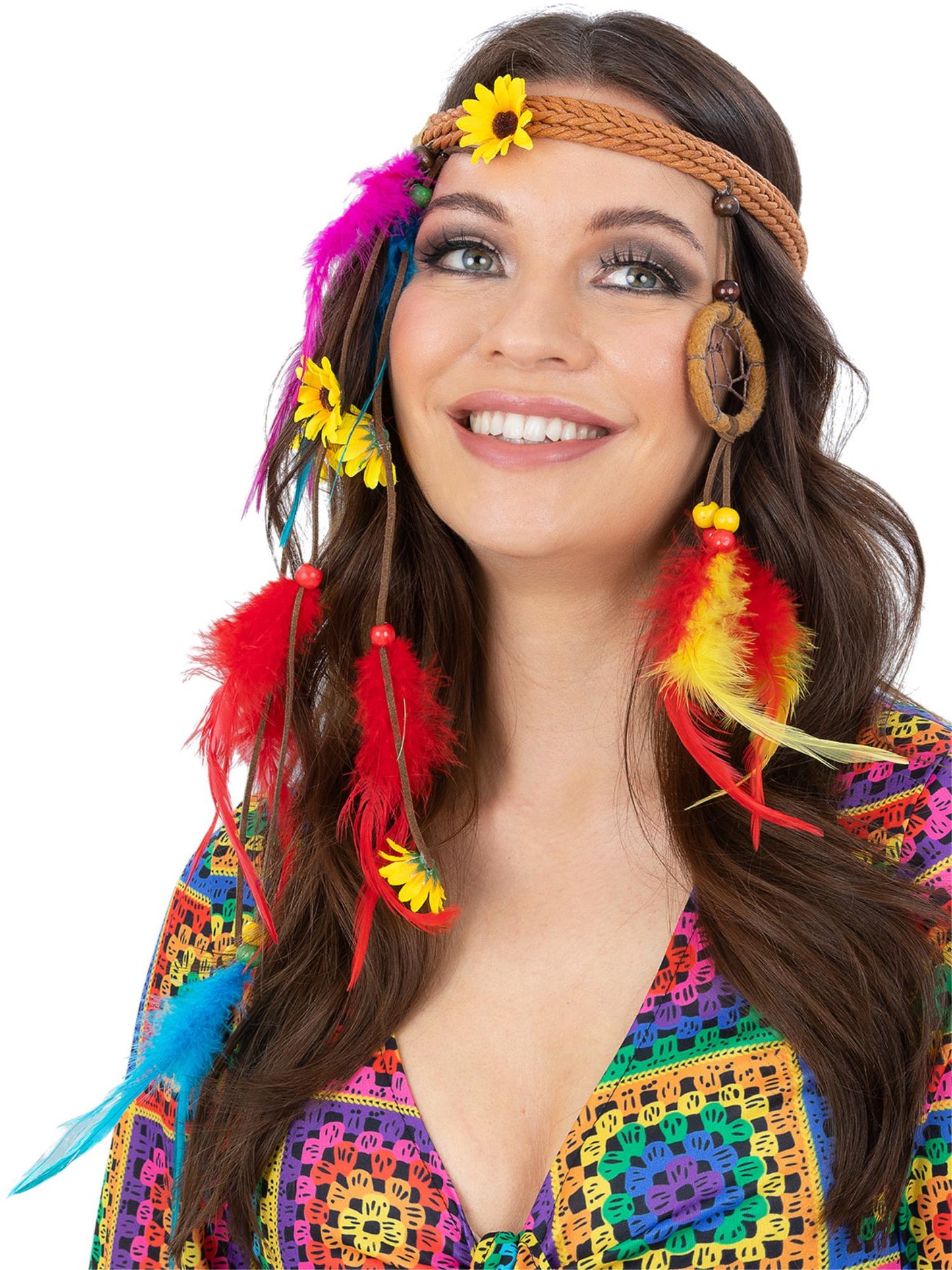 Smiffys Hippie-Dreamcatcher-Kopfschmuck mit Federn und Blumen für Erwachsene