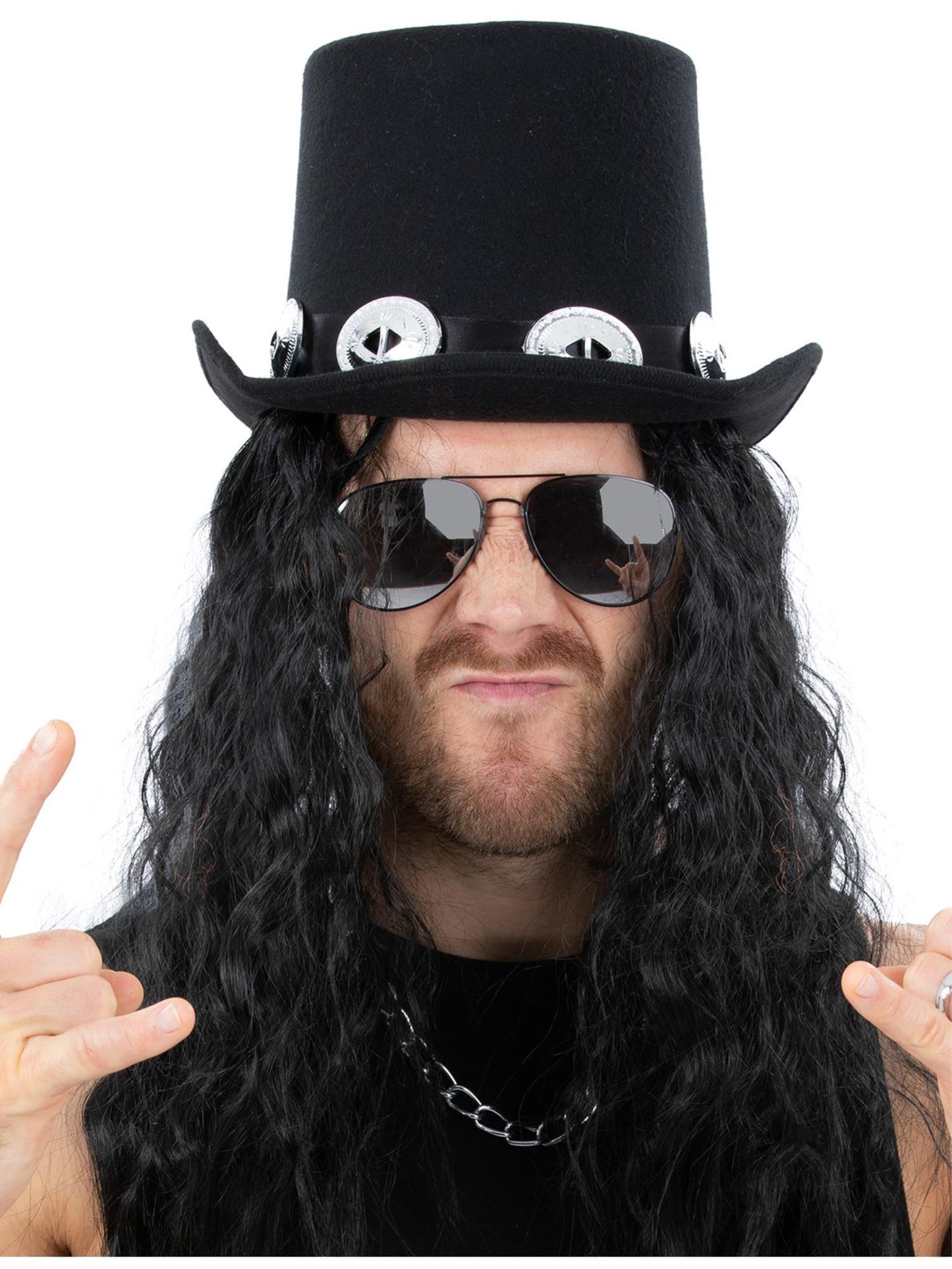 Smiffys Glam Rock Kit mit Hut, Haaren und Brille in Schwarz für Erwachsene