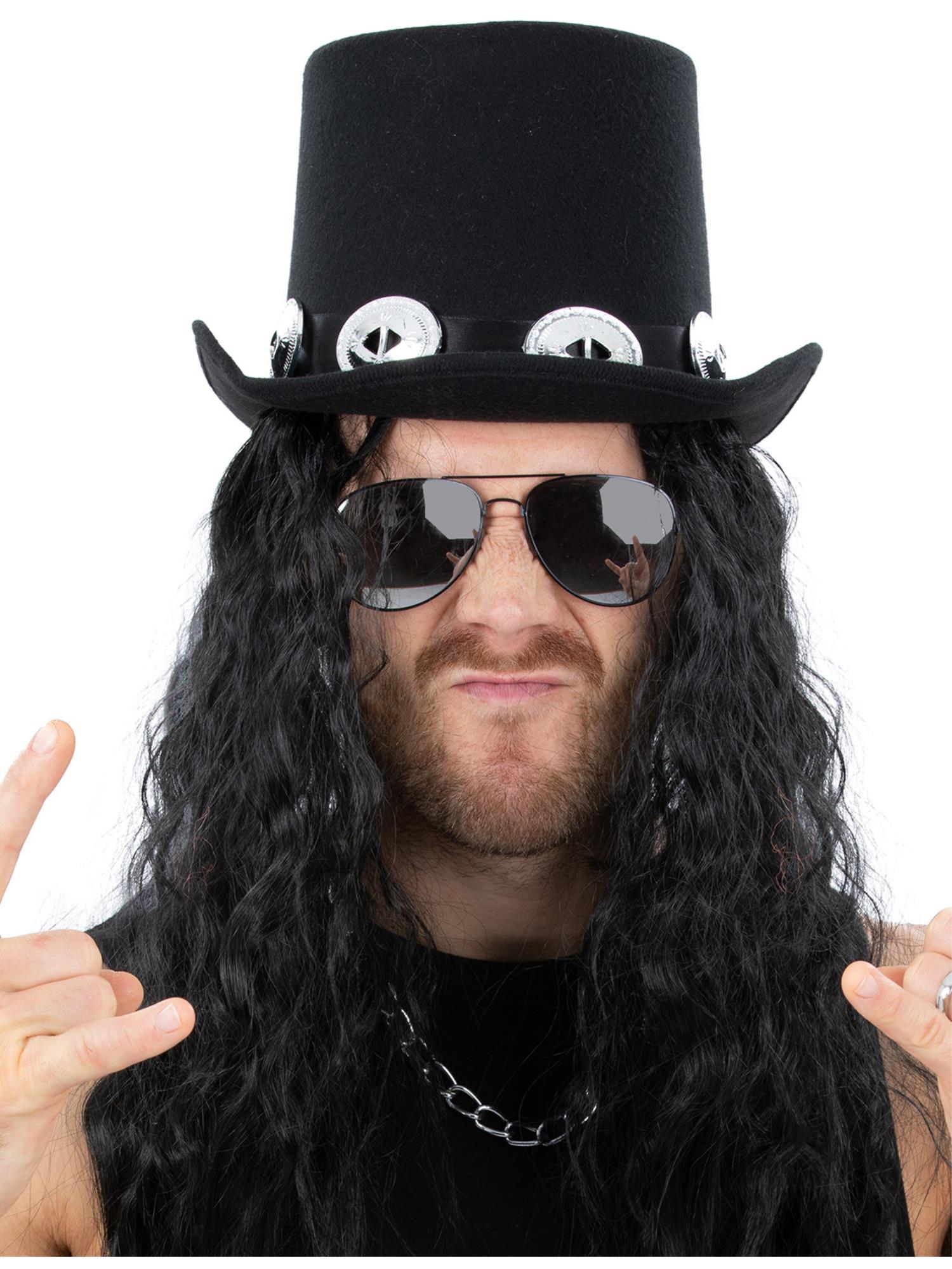 Smiffys Glam Rock Kit mit Hut, Haaren und Brille in Schwarz für Erwachsene