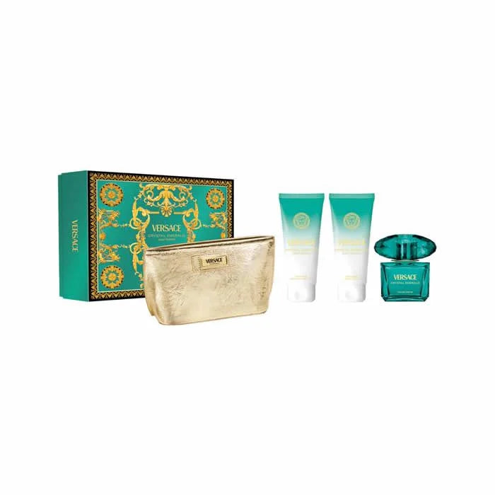 Versace Crystal Emerald Pour Femme Eau de Parfum Spray 90 ml Set mit 4 Artikeln