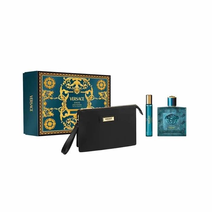 Versace Eros Pour Homme Eau de Toilette Spray 100 ml Set mit 3 Artikeln