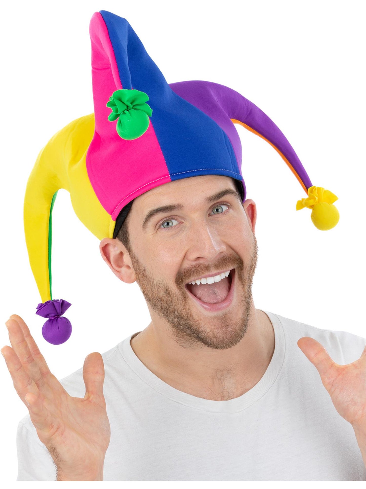 Smiffys Neon Rainbow Jester Hat mehrfarbiger Jester-Hut für Erwachsene