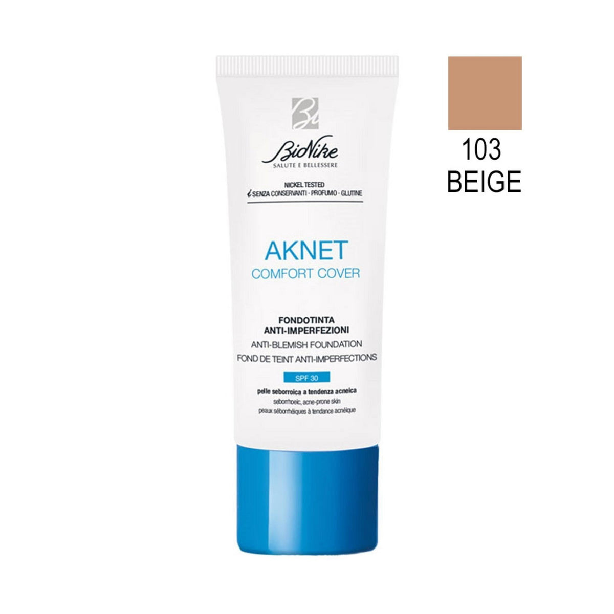 BioNike, Comfort Cover, Matte & Covering, Flüssige Grundierung, 103, Beige, SPF 30, 30 ml