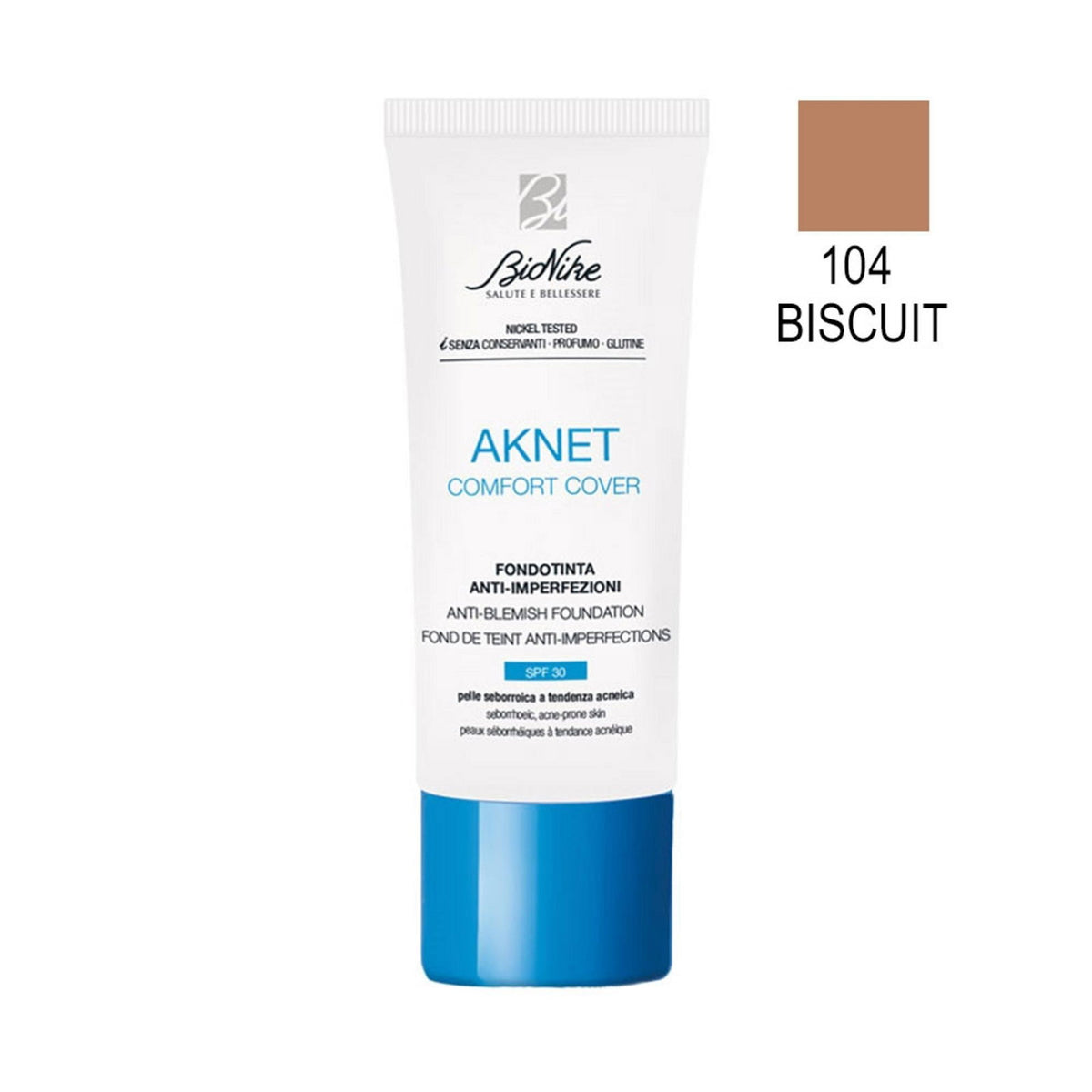 BioNike, Comfort Cover, Matte & Covering, Flüssige Grundierung, 104, Keks, SPF 30, 30 ml