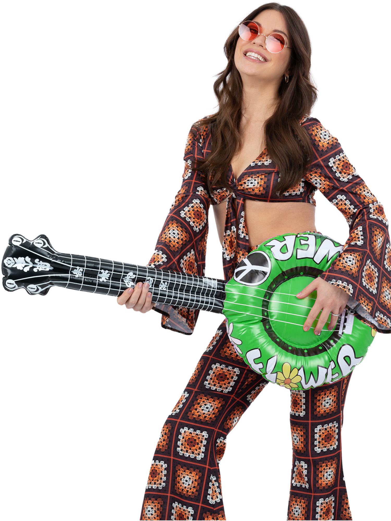 Smiffys aufblasbare Flower-Power-Mandoline grün 86 cm für 1960er-Jahre-Kostüme