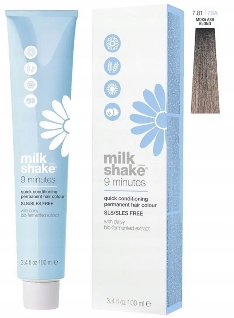 Milk Shake, 9 Minutes, Permanente Haarfarbe, 7.81 Ash Blond Mocha, 100 ml
