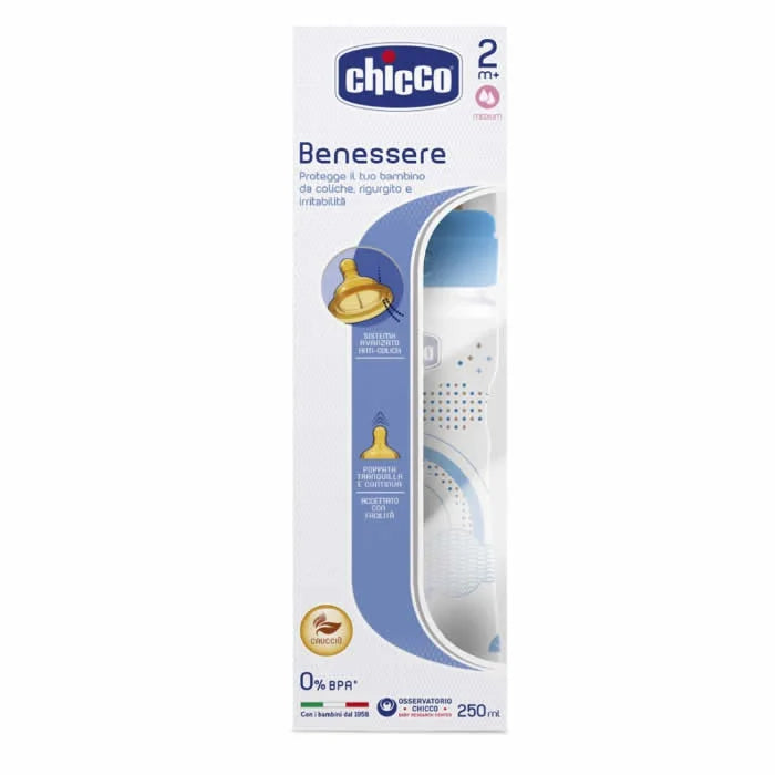 CHICCO CHICCO Well-Being Babyflasche Gummi PP Medium Flow Blau 250 ml ab 2 Monaten Kosmetik