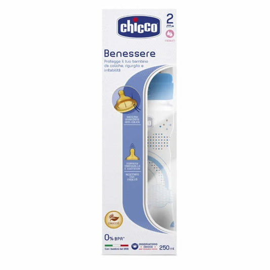 CHICCO CHICCO Well-Being Babyflasche Gummi PP Medium Flow Blau 250 ml ab 2 Monaten Kosmetik