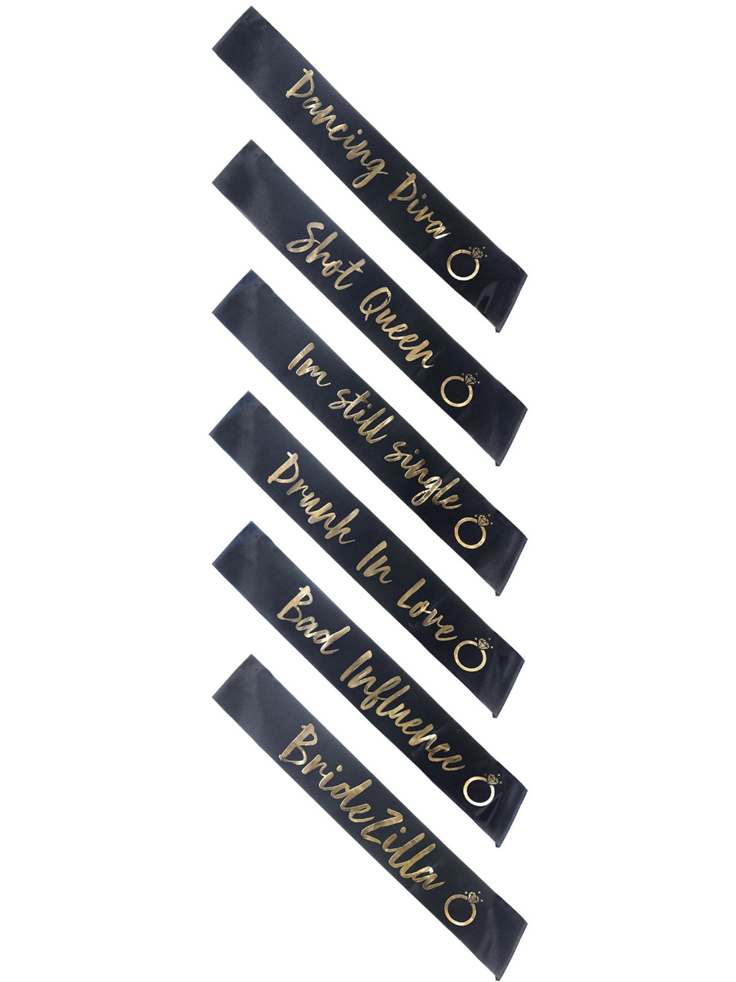 Smiffys Hen Party Funny Sashes, 6Pk, Black & Gold für Unisex