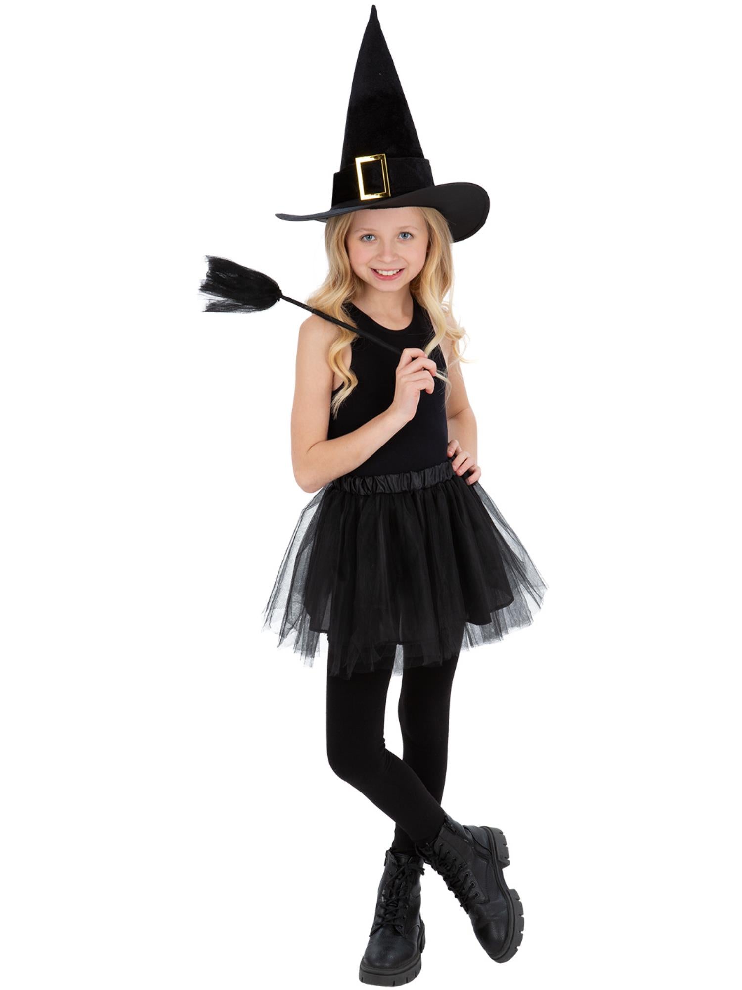 Smiffys Hexen-Kostümset für Kinder mit Tutu, Hexenhut und Besen