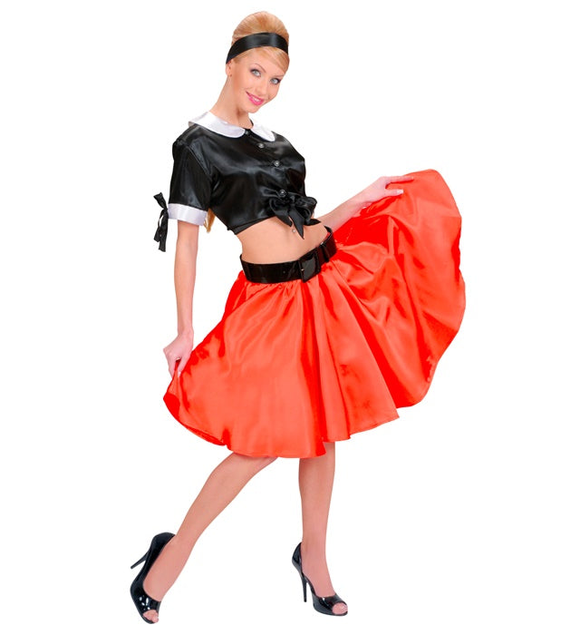 Roter Satin Rock mit voluminösem Petticoat für Fasnacht und Karneval