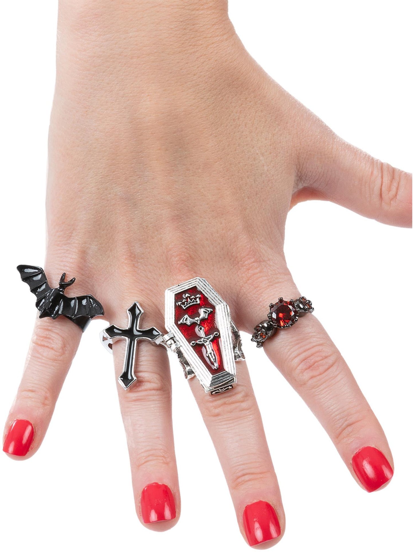 Smiffys Gothic-Vampir-Ringe 4er-Pack schwarz