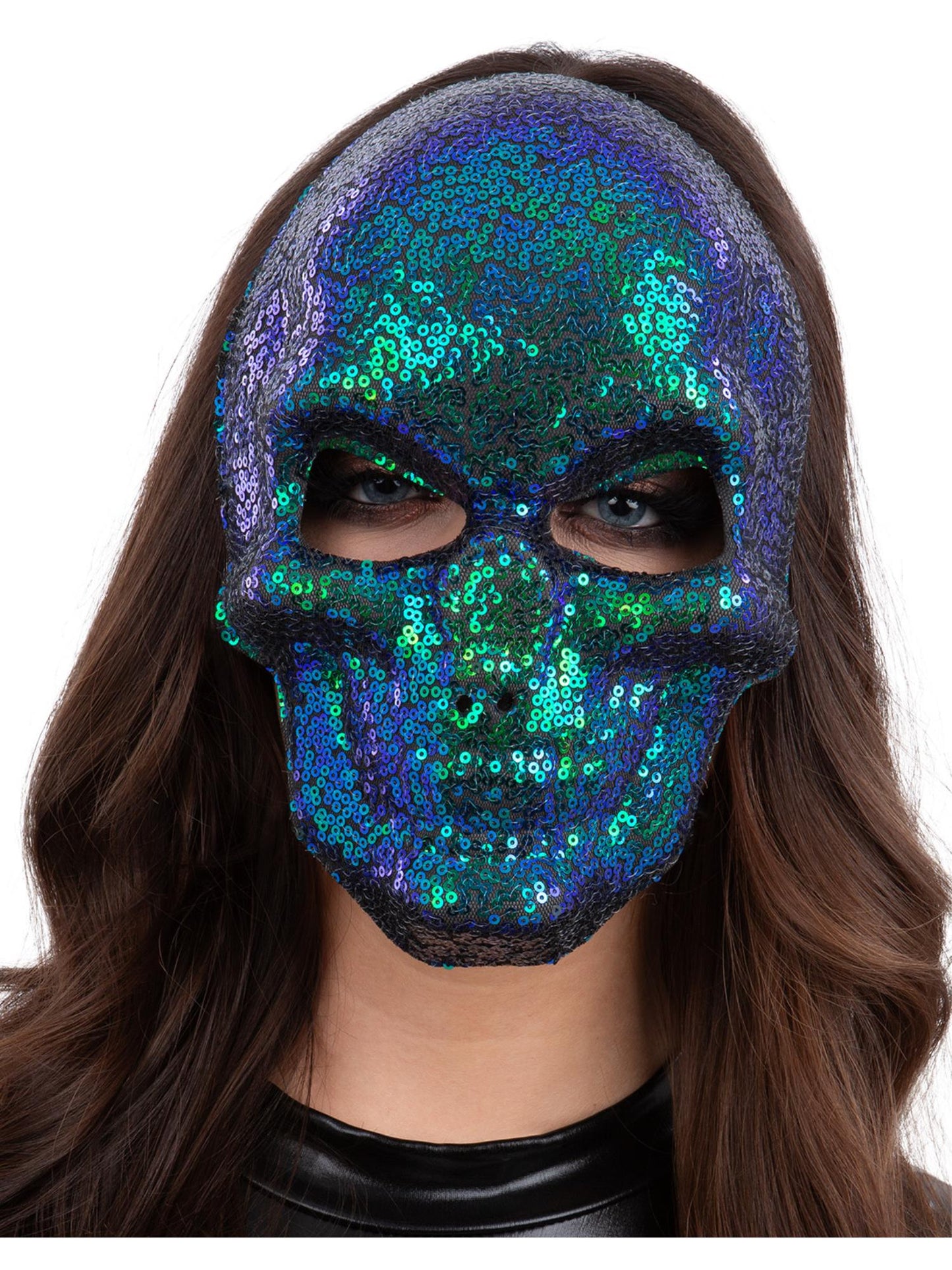 Smiffys Sequin Skull Mask, Two Tone Blue & Green für Unisex