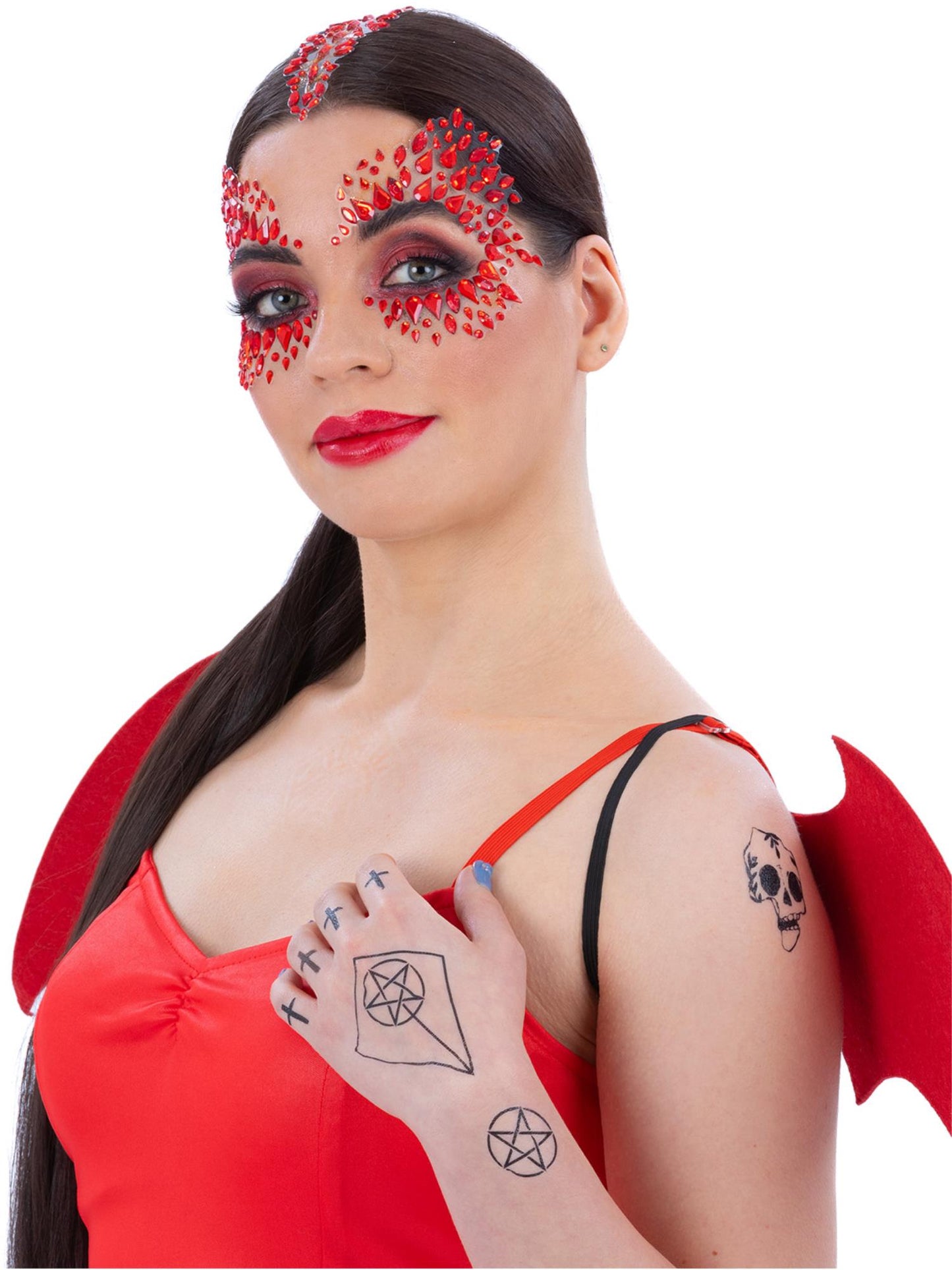 Smiffys Make-Up FX Deluxe Devil Kit mit Satanic Tattoos Face & Body Jewels und Glitter Pot