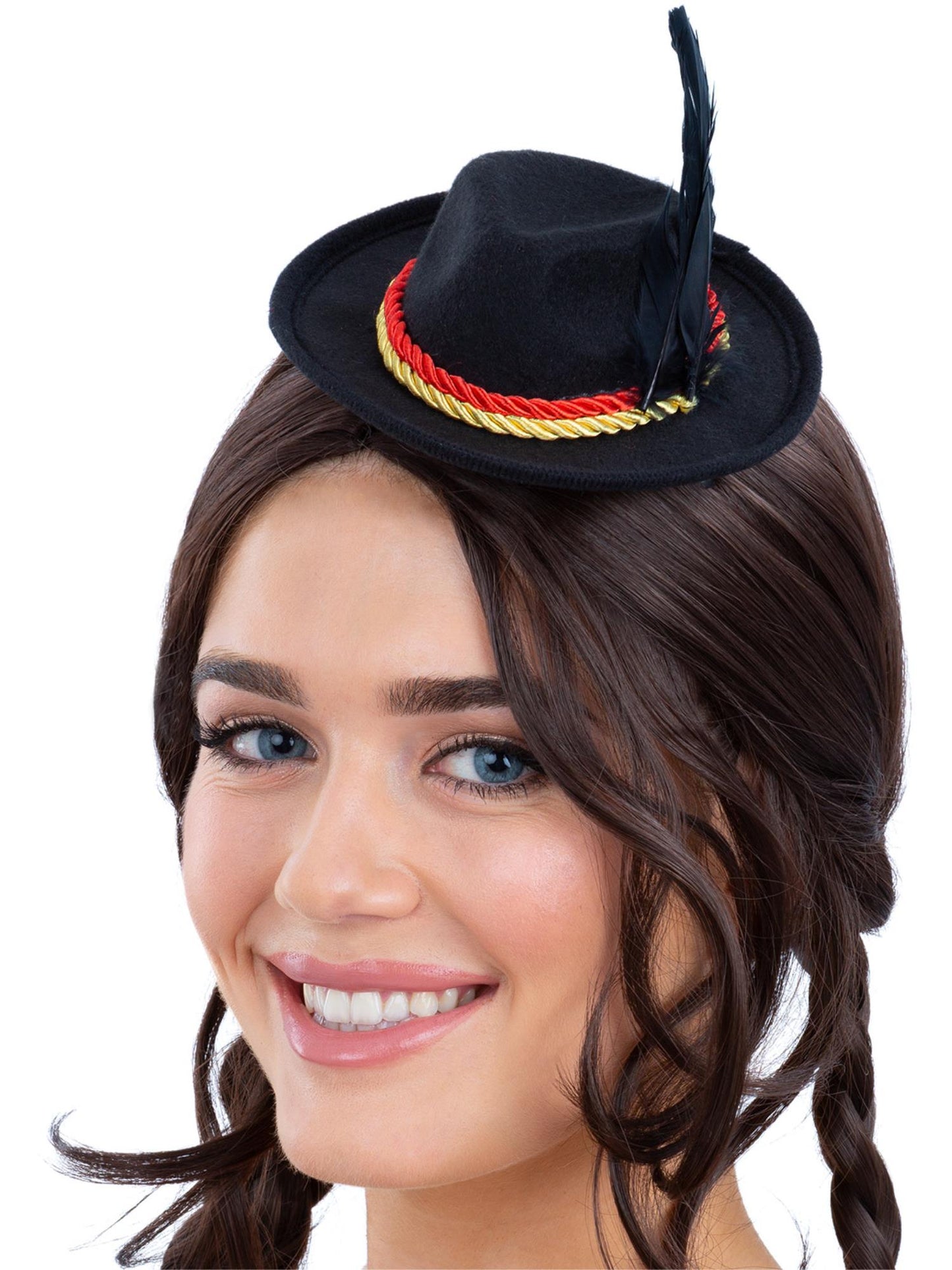 Smiffys Mini Bavarian Trenker Hat in Schwarz mit Haarclips