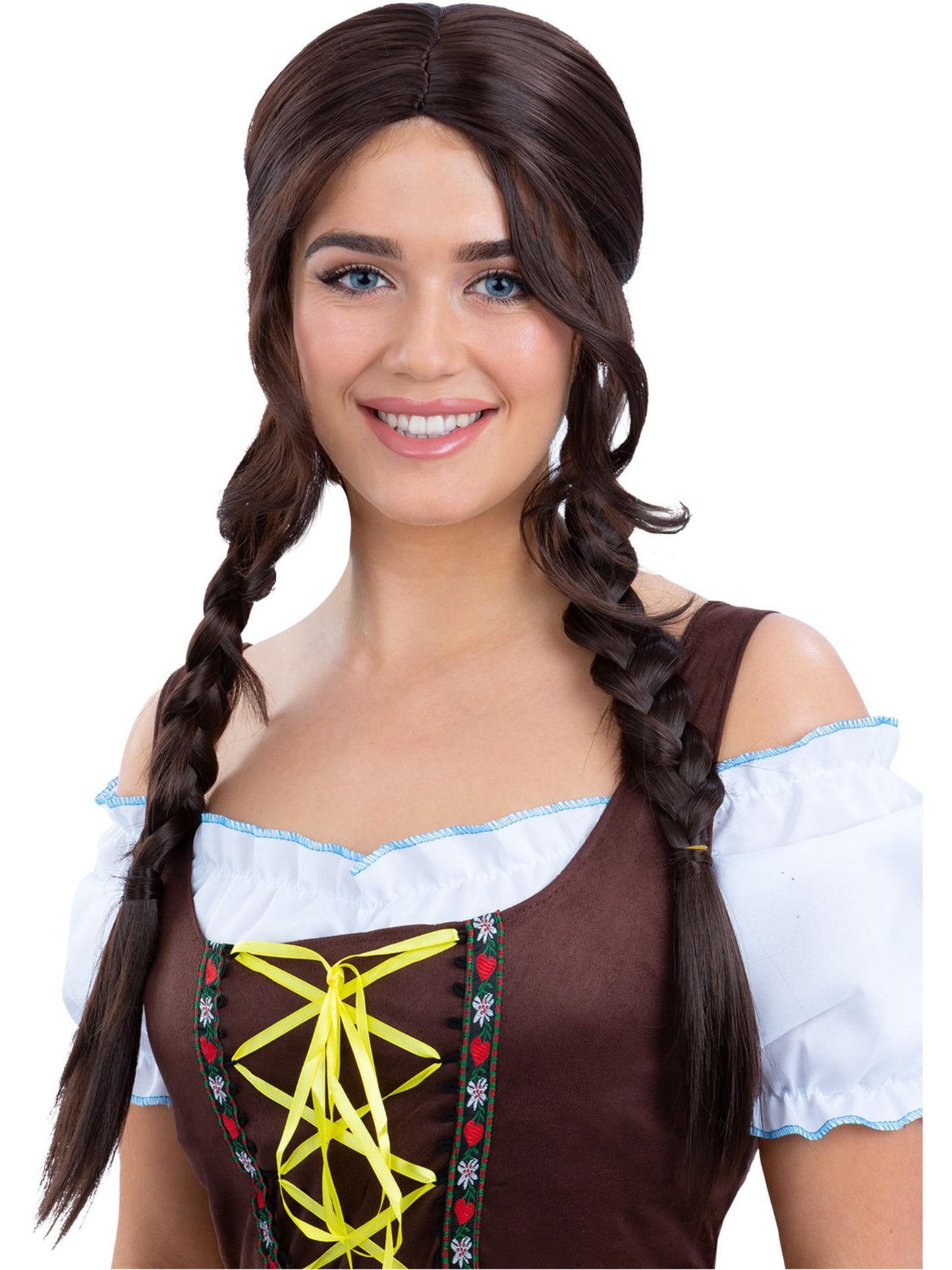 Smiffys Bavarian Maid Braided Wig, Brown für Unisex