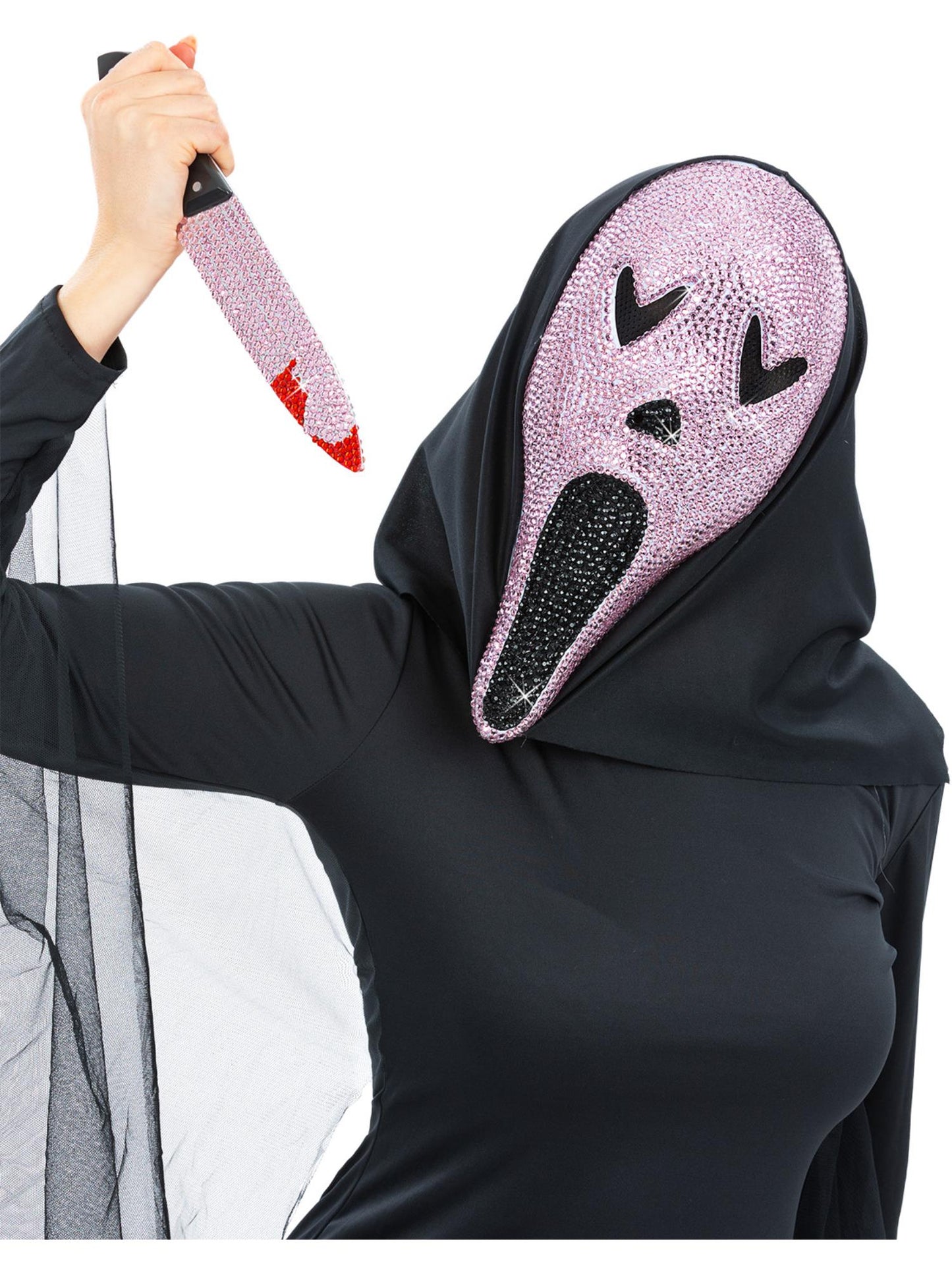 Smiffys Deluxe Pink Jewelled Screamer Kit mit Maske und Messer-Accessoire für Damen