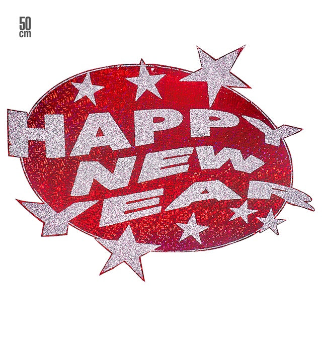 "HOLOGRAFISCHE WANDDEKO  HAPPY NEW YEAR ROT" Ø 50 cm Rot