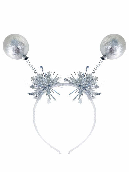 Smiffys silbernes Ball-Bopper-Stirnband mit Tinsel – Detailansicht