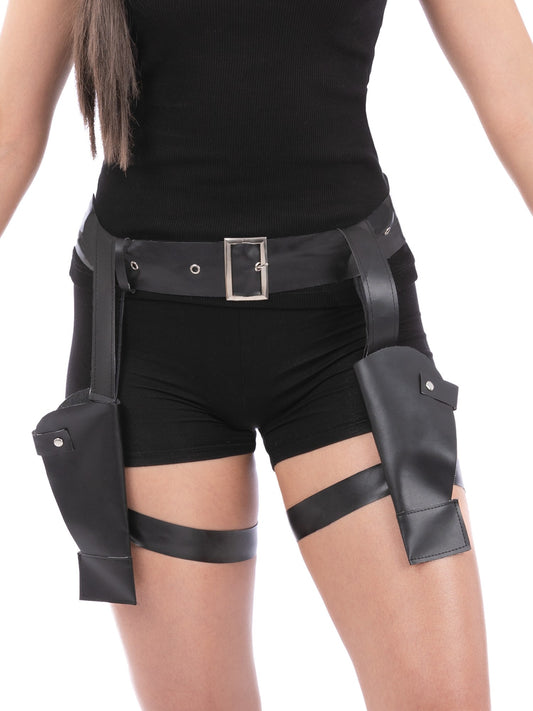 Smiffys schwarzer Thigh Holster Belt mit 2 Pistolen für Damen