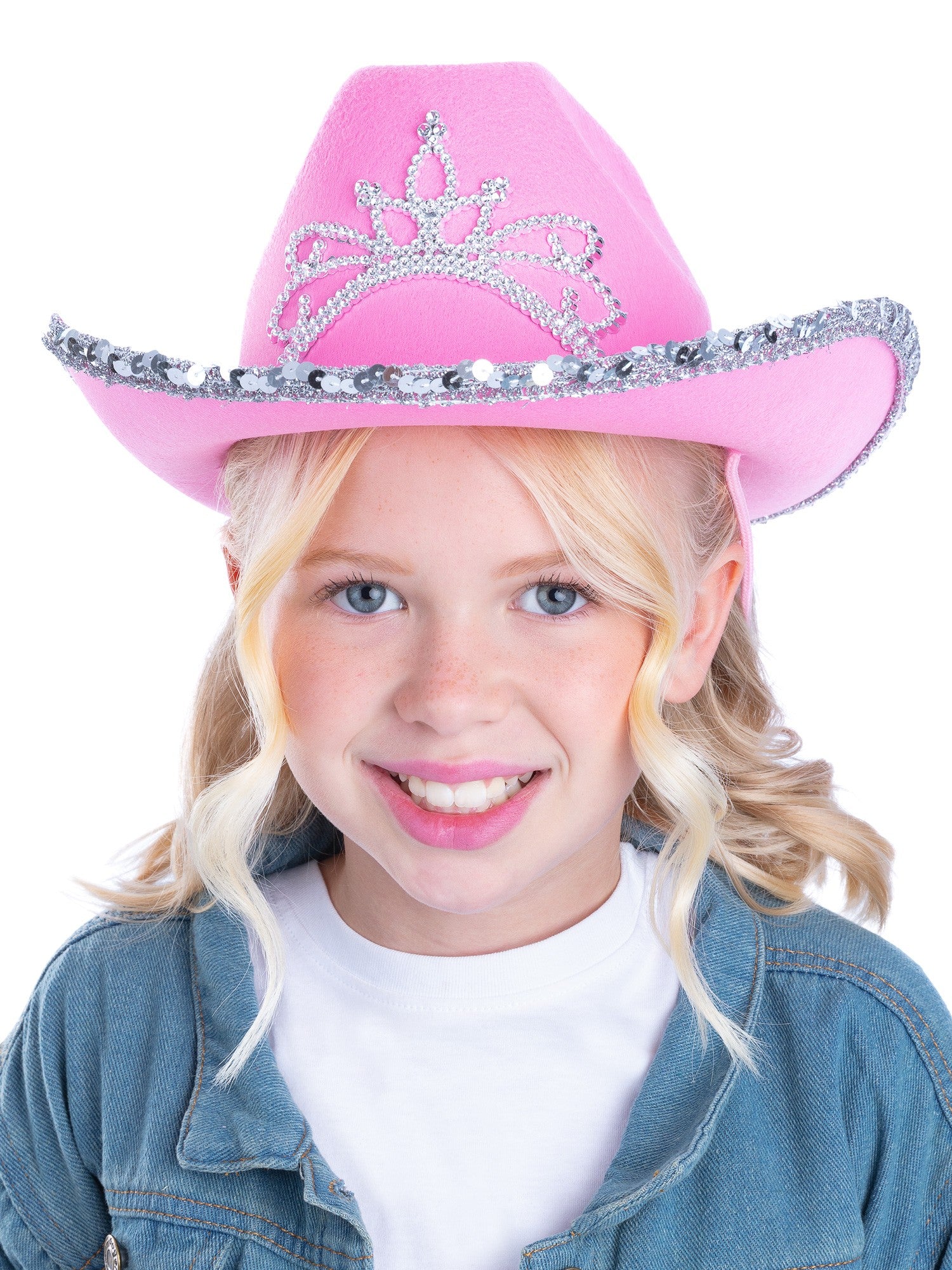 Smiffys pinker Cowboyhut mit Tiara für Mädchen