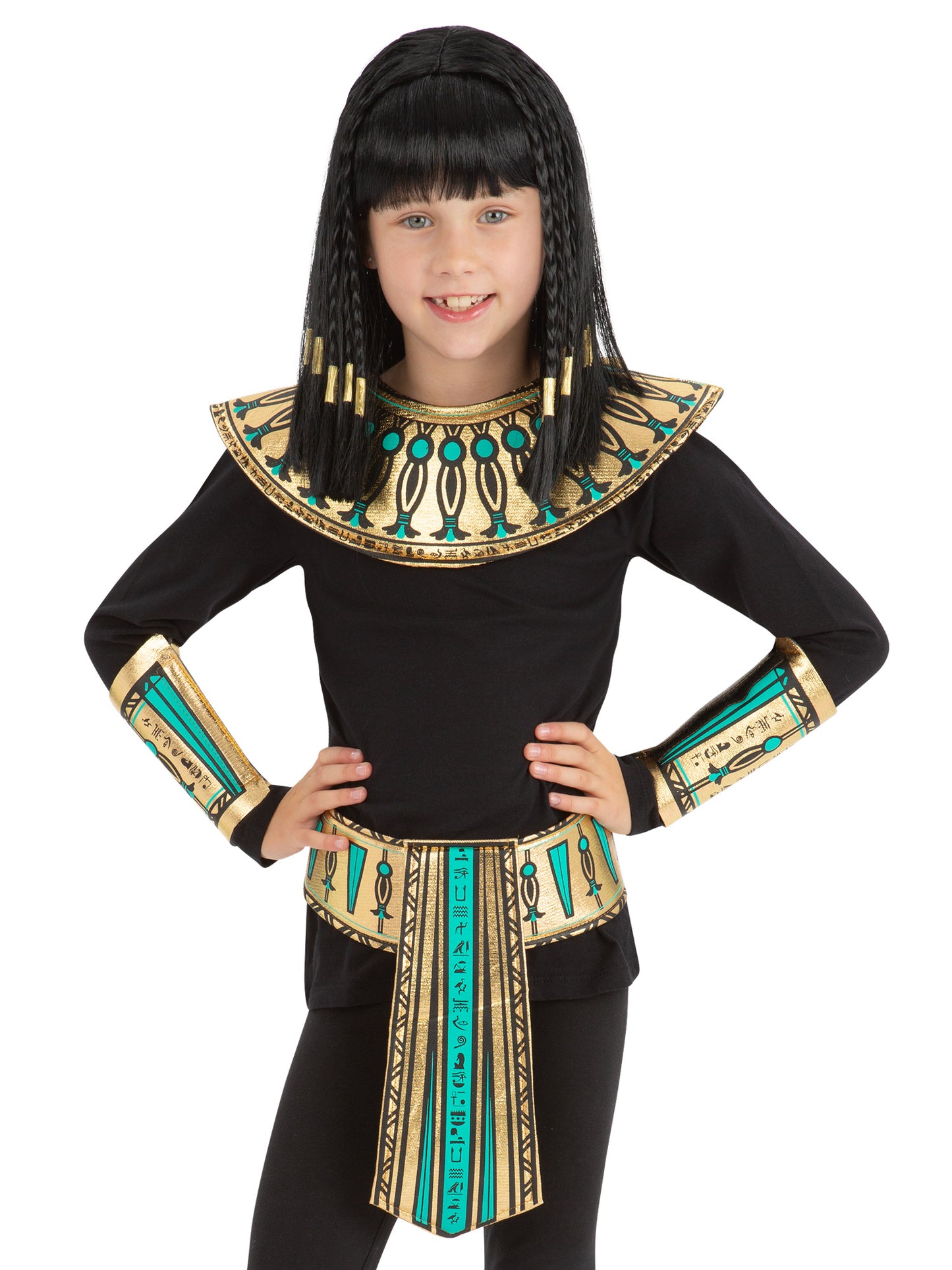 Smiffys Little Egyptian Kit für Kinder, goldener Kragen mit Manschetten und Gürtel – Produktansicht