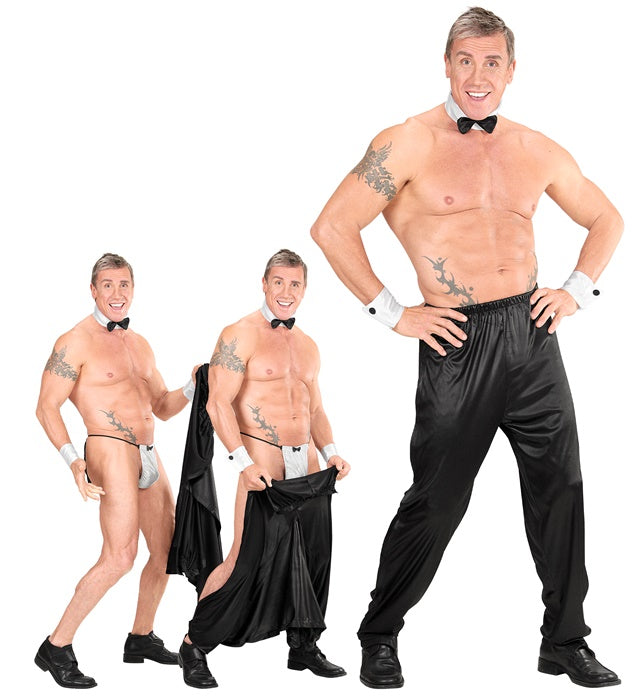 Schwarze Stripperhose mit seitlichem Klettverschluss auf neutralem Hintergrund