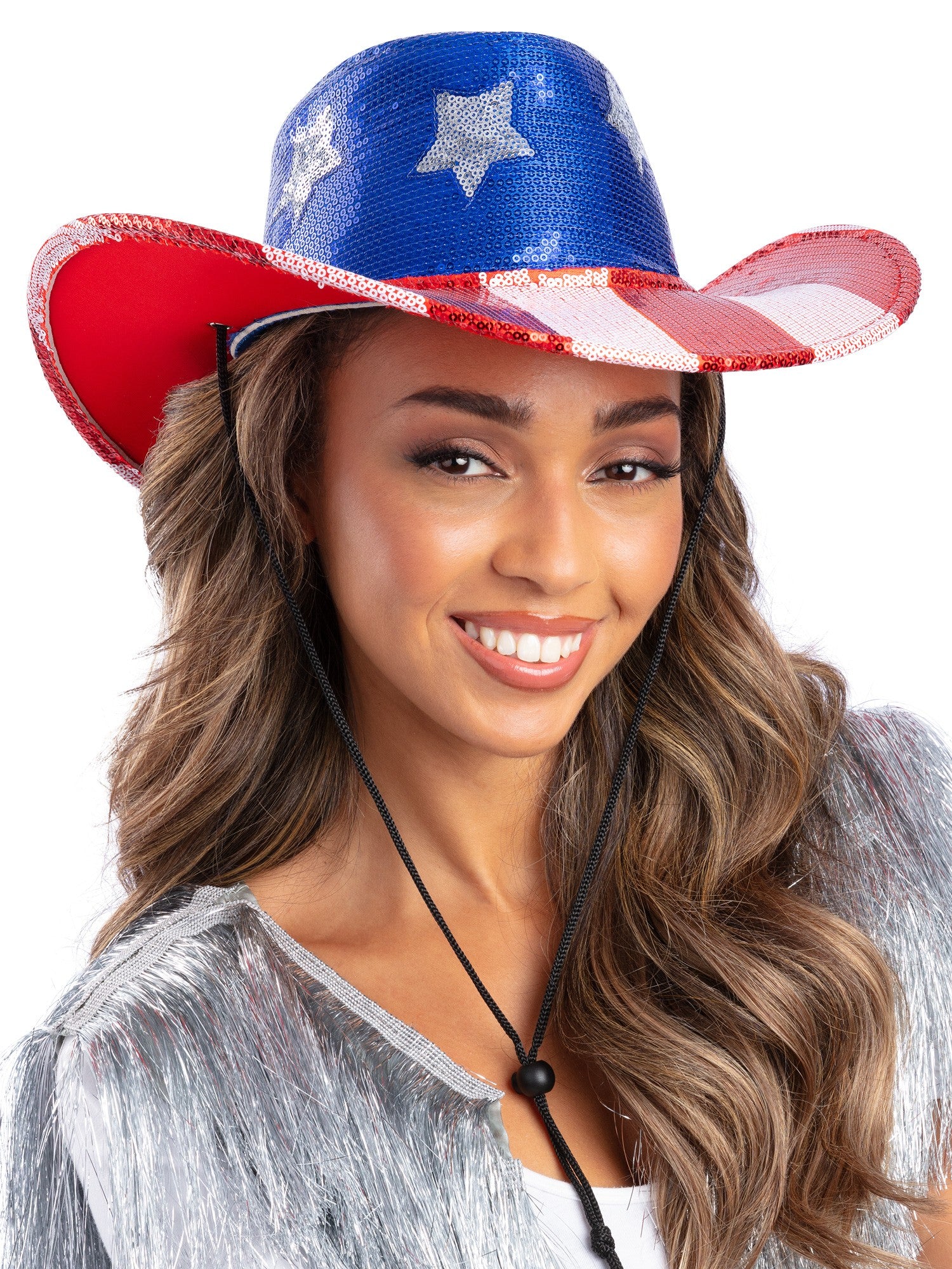 Smiffys Sequin Stars & Stripes Cowboyhut blau für Erwachsene