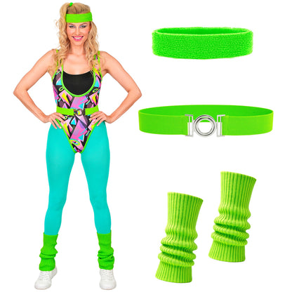 "80er Jahre AEROBIC STAR" (Body, Stumpfhose, Gürtel, Stirnband, Stulpen) – Ansicht 3