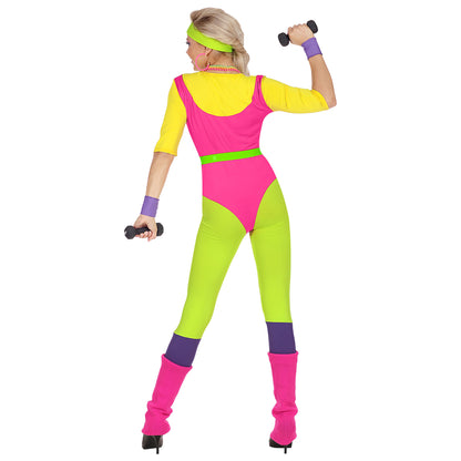 "80er JAHRE AEROBIC TRAINERIN" (Overall, Gürtel, Schweißbänder für Stirn und Handgelenke) – Ansicht 6
