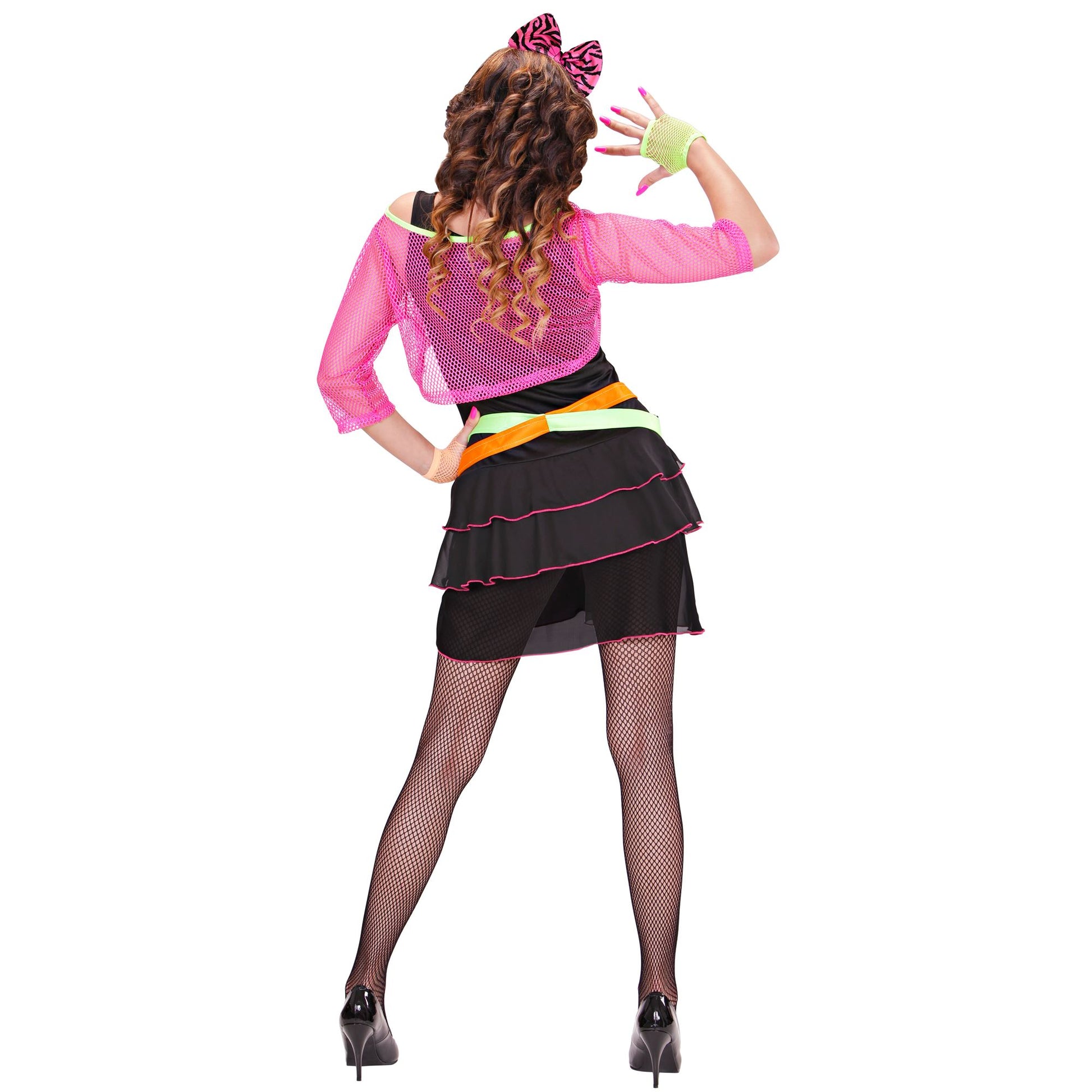 "80er JAHRE GROUPIE GIRL" (Kleid, Netztop, Guertel, Haarreif mit Schleife) – Ansicht 4