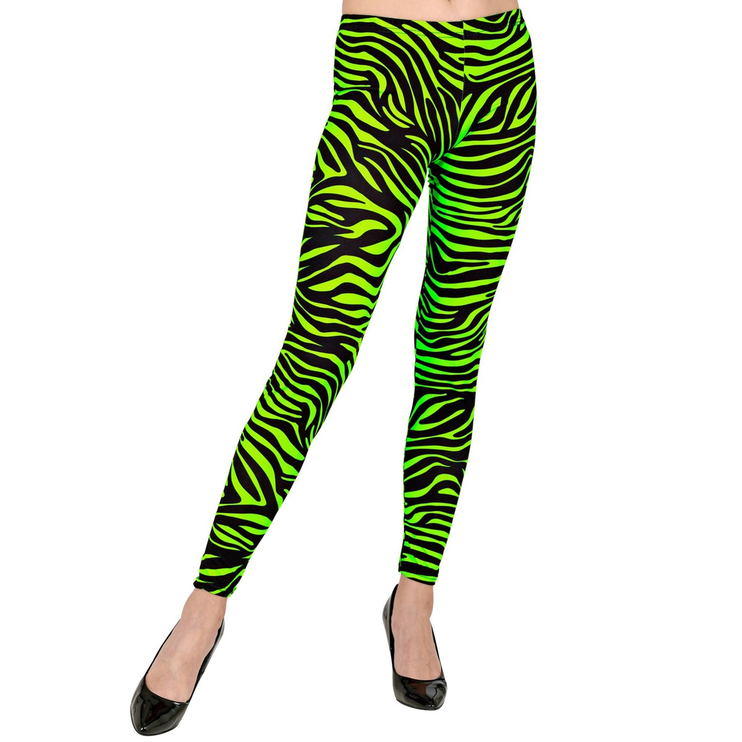 "80er JAHRE LEGGINGS NEON GRÜN TIGERPRINT" – Vorderansicht