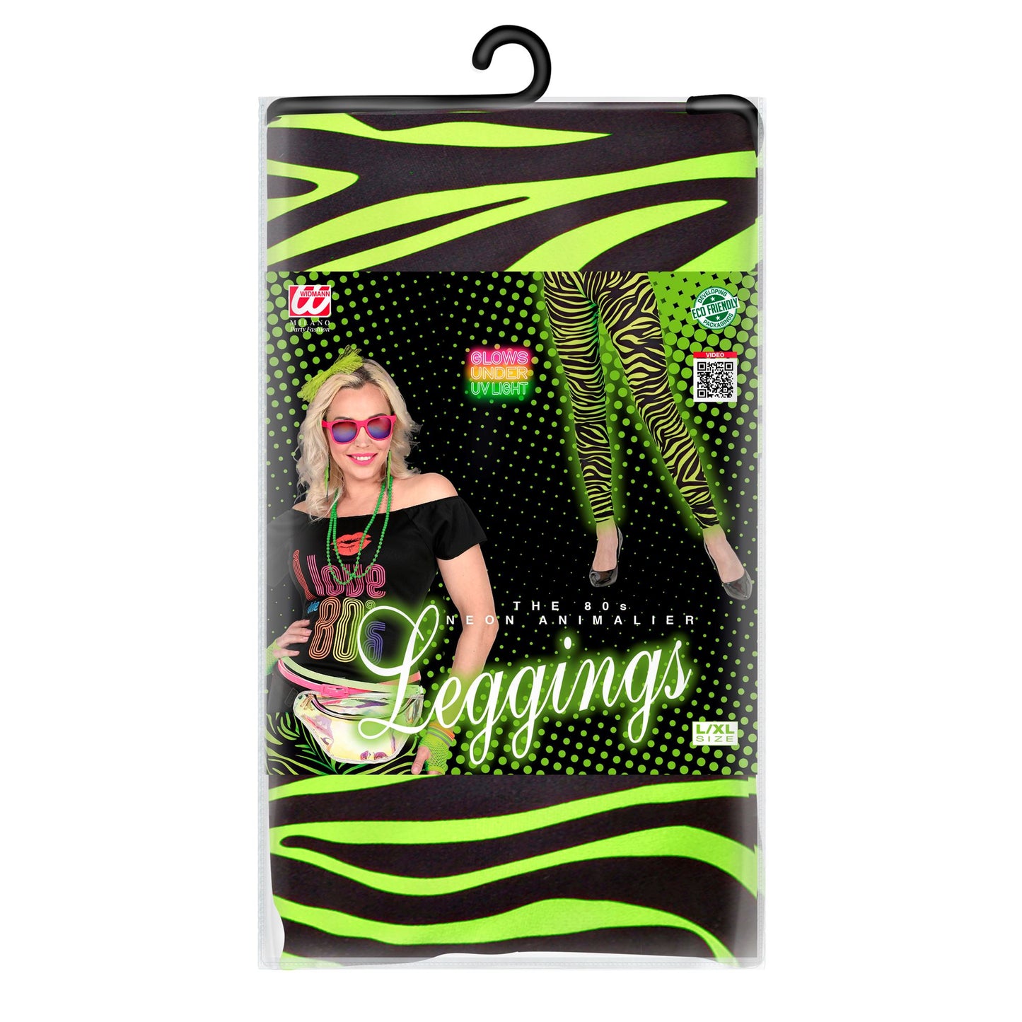 "80er JAHRE LEGGINGS NEON GRÜN TIGERPRINT" – Detailansicht