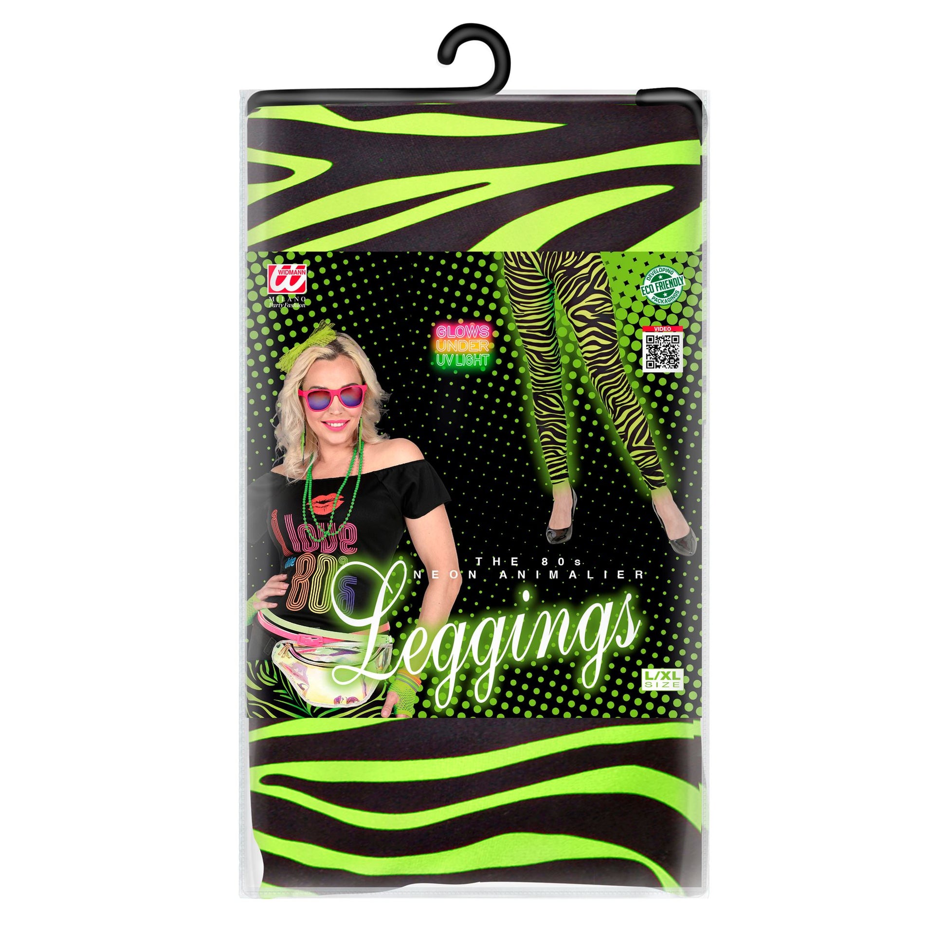 "80er JAHRE LEGGINGS NEON GRÜN TIGERPRINT" – Detailansicht