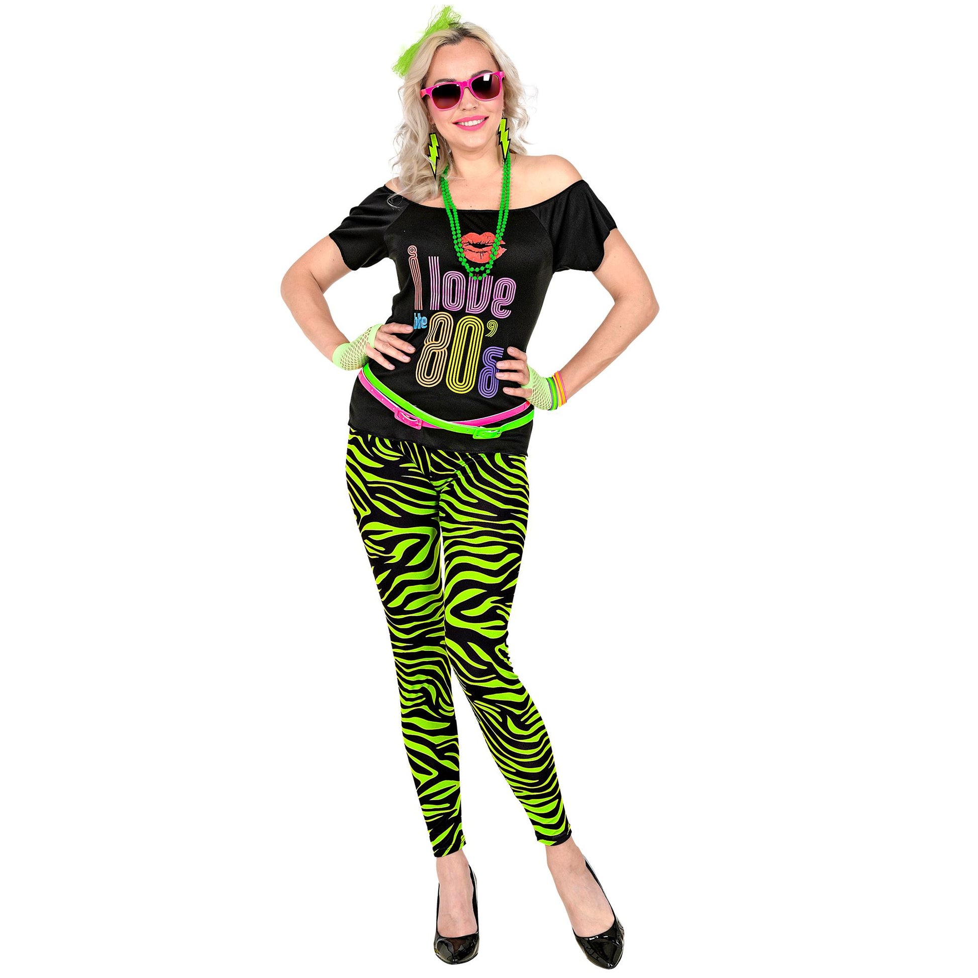 "80er JAHRE LEGGINGS NEON GRÜN TIGERPRINT" – Ansicht 4
