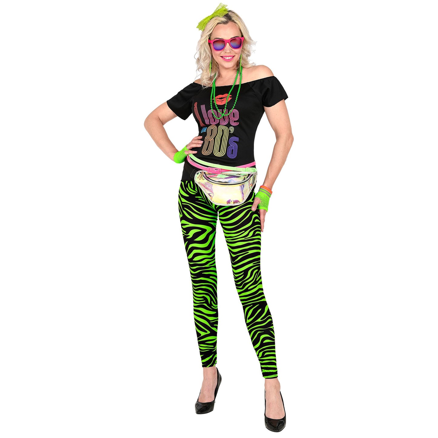 "80er JAHRE LEGGINGS NEON GRÜN TIGERPRINT" – Ansicht 5