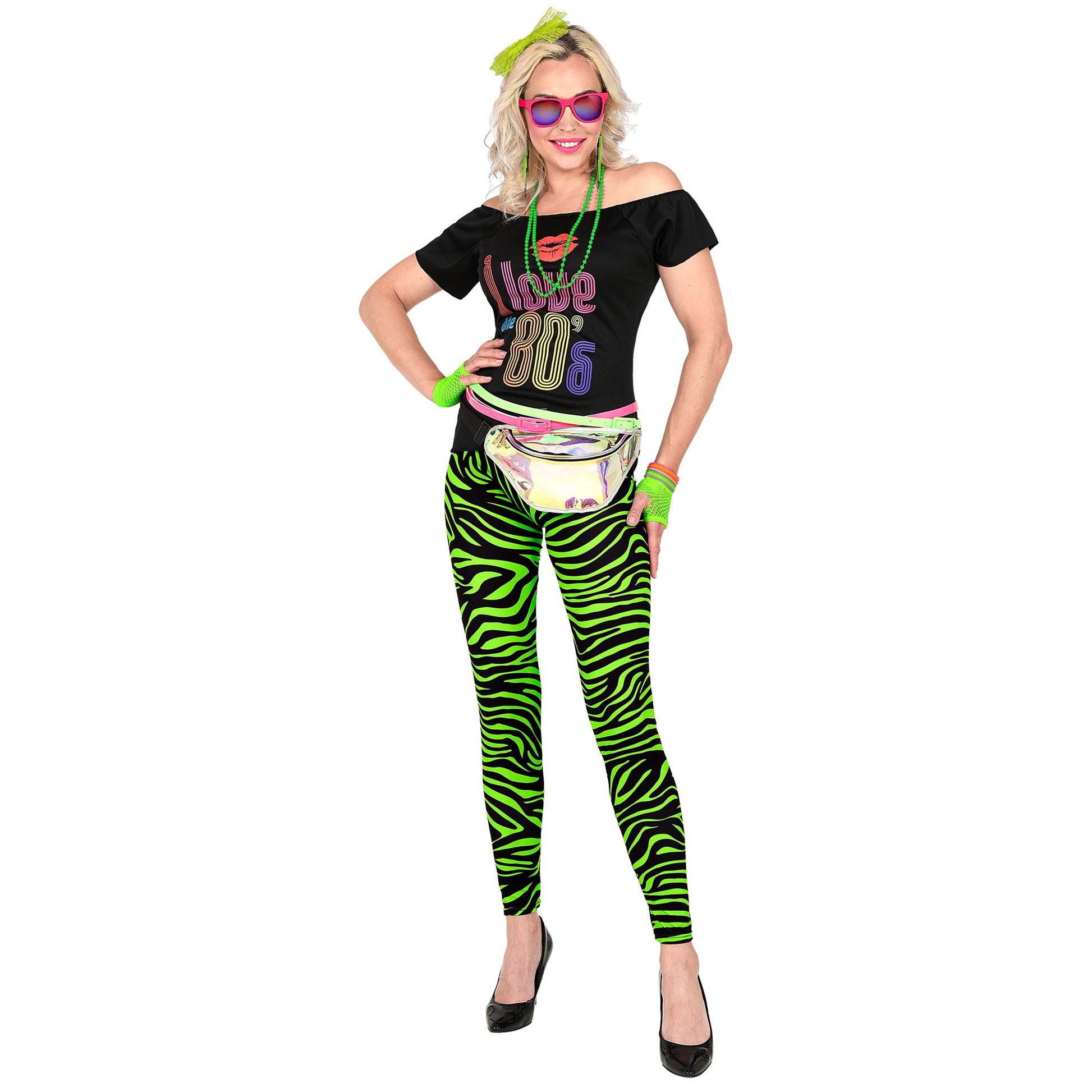 "80er JAHRE LEGGINGS NEON GRÜN TIGERPRINT" – Ansicht 5