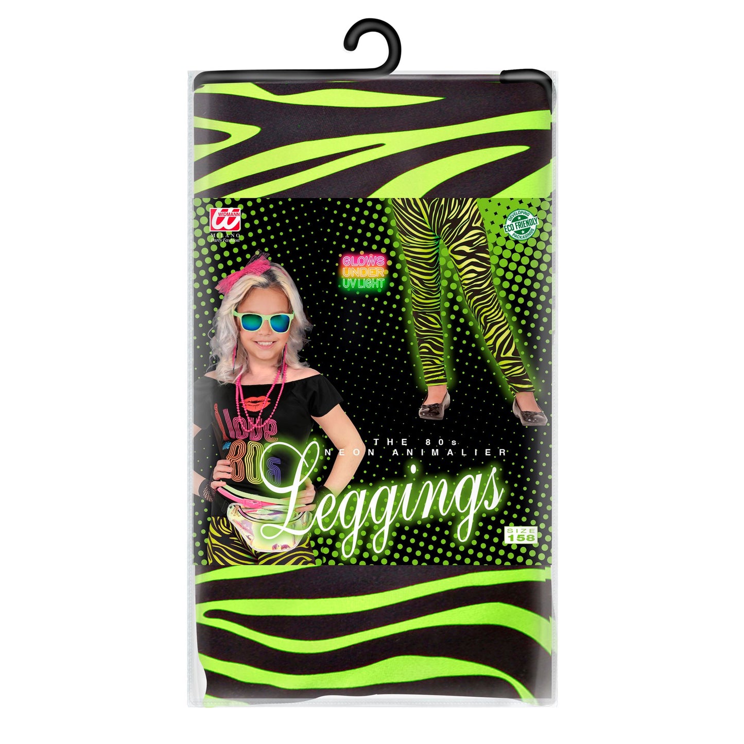 "80er JAHRE LEGGINGS NEON GRÜN TIGERPRINT" – Detailansicht