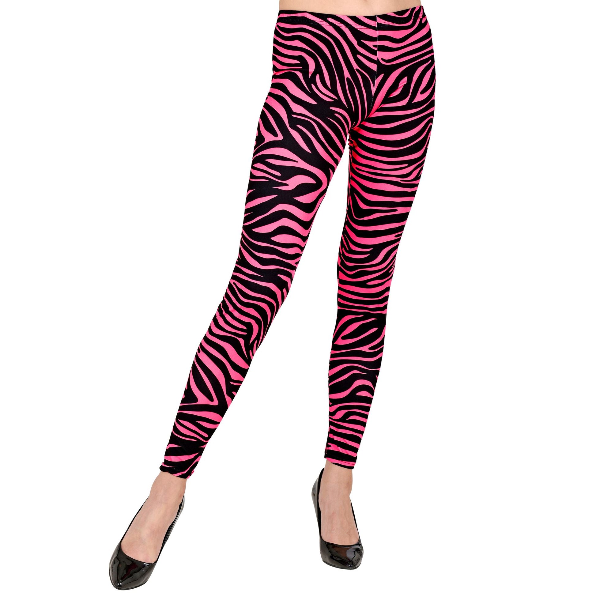 "80er JAHRE LEGGINGS NEON PINK TIGERPRINT" – Vorderansicht