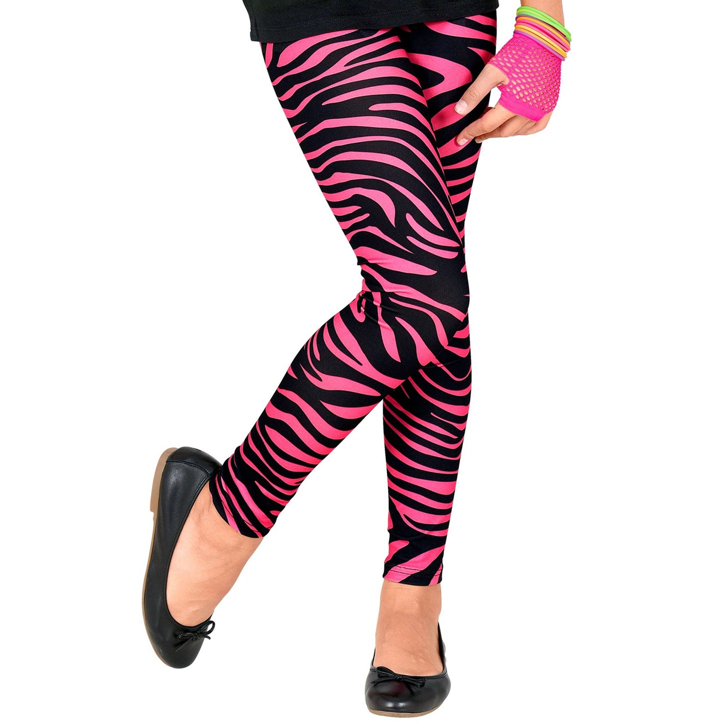 "80er JAHRE LEGGINGS NEON PINK TIGERPRINT" – Vorderansicht