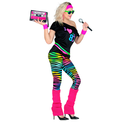 "80er JAHRE MODE" (Ärmelloses Shirt, Leggings, Beinstulpen, Stirnband, 2 Armbänder ) – Ansicht 3
