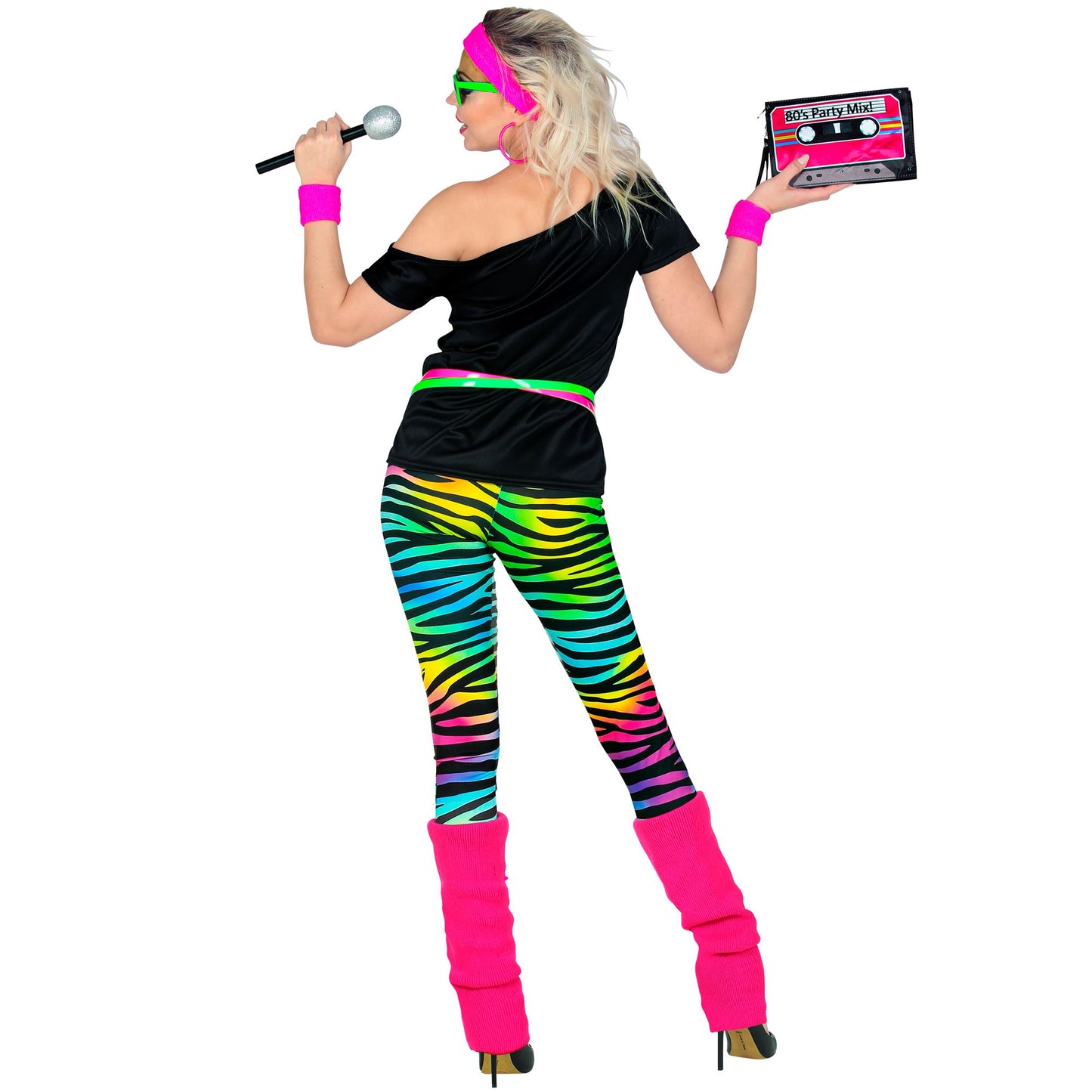 "80er JAHRE MODE" (Ärmelloses Shirt, Leggings, Beinstulpen, Stirnband, 2 Armbänder ) – Ansicht 4