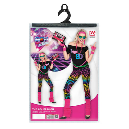 "80er JAHRE MODE" (Ärmelloses Shirt, Leggings, Beinstulpen, Stirnband, 2 Armbänder ) – Ansicht 5
