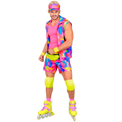 "80er Jahre ROLLERBLADER" (ärmellosess Oberteil, Shorts, Sonnenkappe, Armbänder, Knieschoner) – Detailansicht