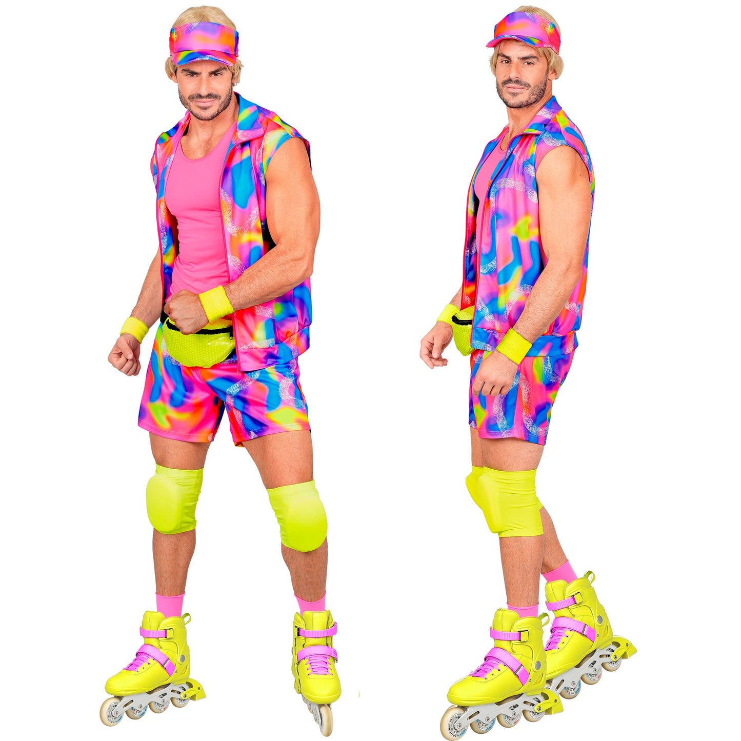 "80er Jahre ROLLERBLADER" (ärmellosess Oberteil, Shorts, Sonnenkappe, Armbänder, Knieschoner) – Ansicht 5