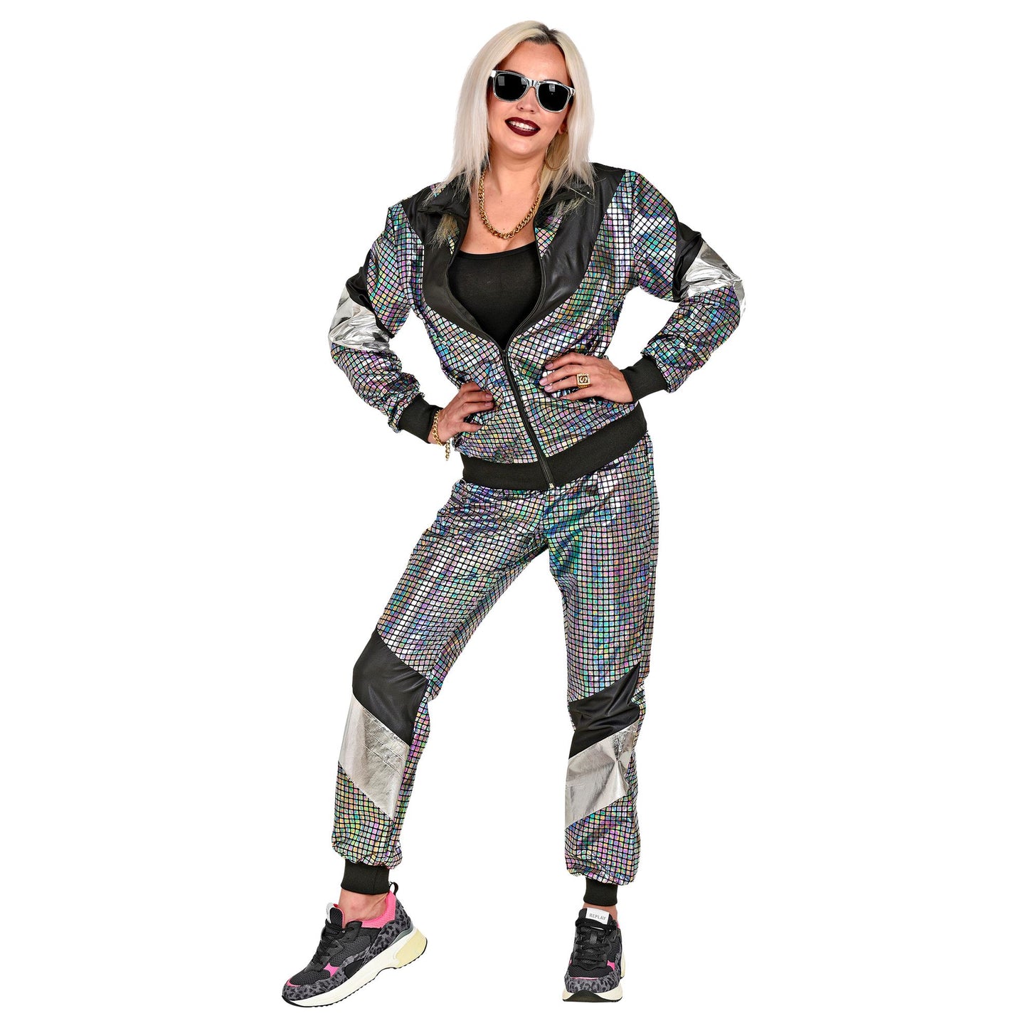 "80er JAHRE SILBER REFLEKTIERENDER TRAININGSANZUG" (Oberteil, Hose) – Ansicht 4