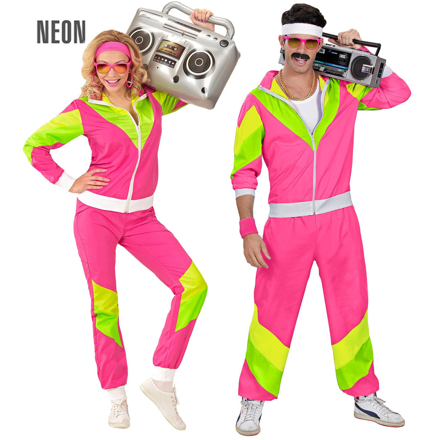 Widmann 80er Jahre Neon Pink-Grün Unisex Trainingsanzug Set – Produktansicht