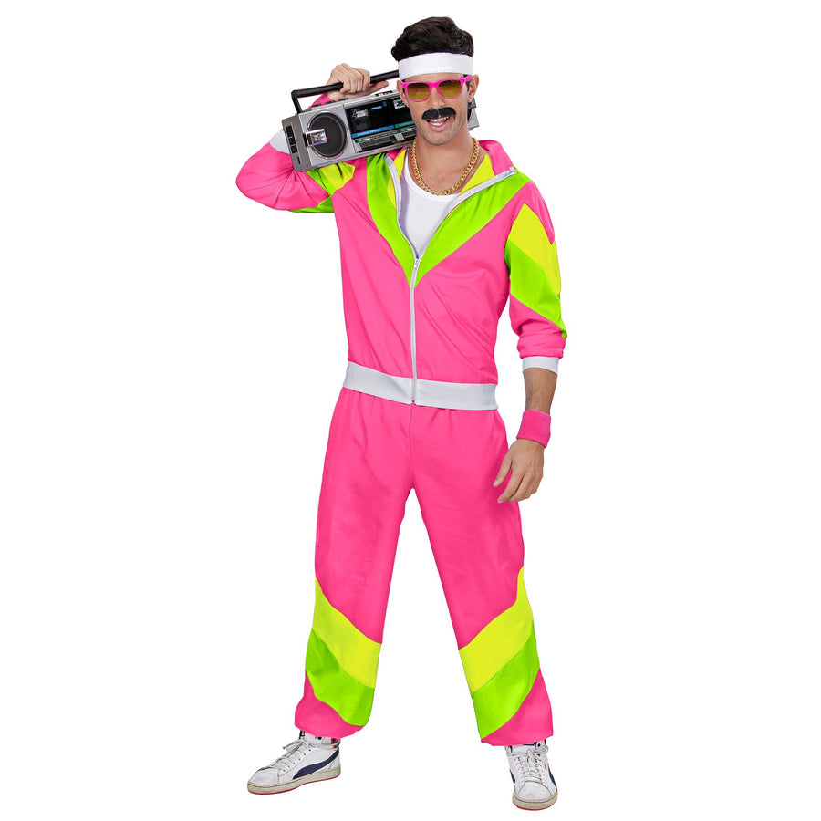 Widmann 80er Jahre Neon Pink-Grün Unisex Trainingsanzug Set – Detailansicht